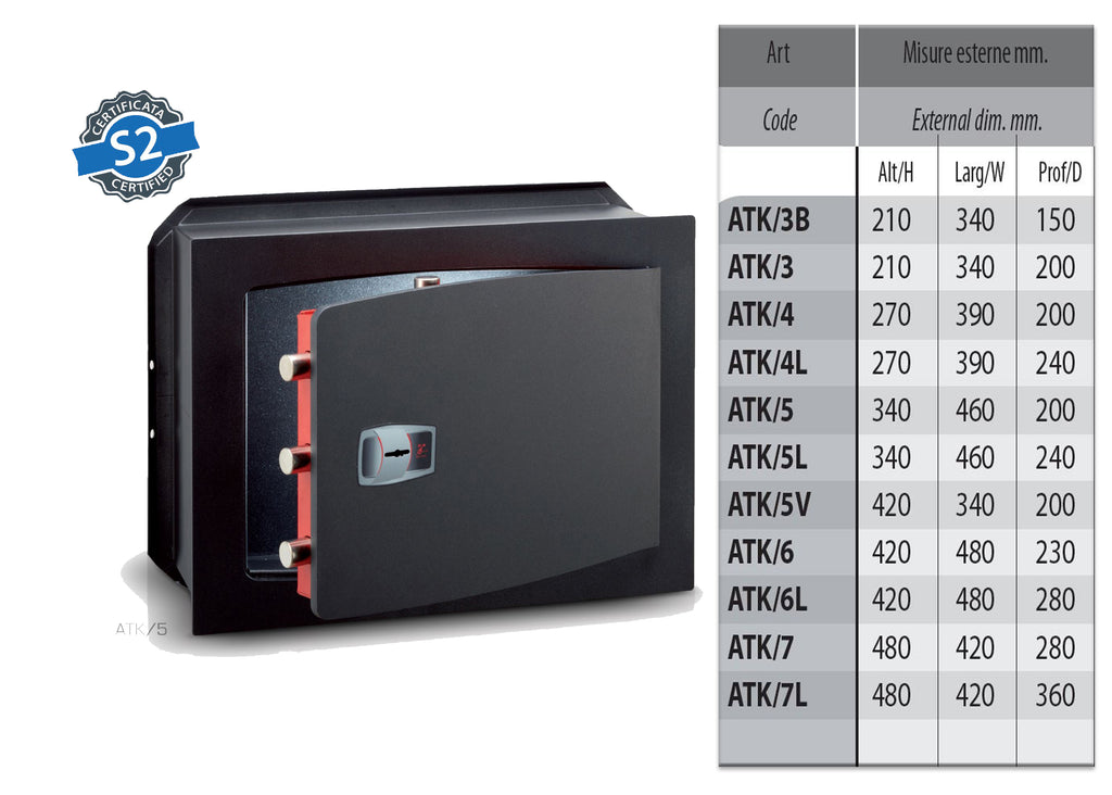 Cassaforte a muro anti taglio Technomax ATK GOLD PLUS KEY con chiave