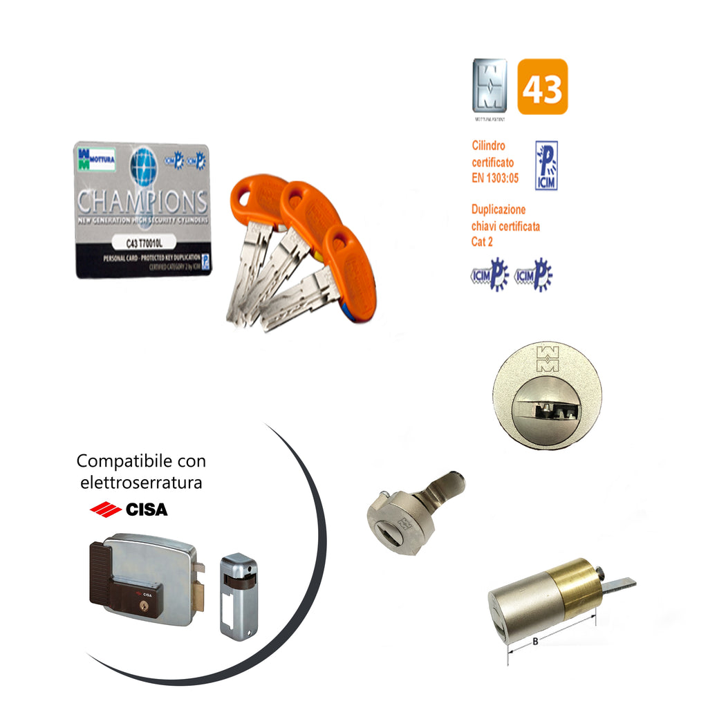 Cilindro Mottura Champions C43 VERSIONE PER ELETTROSERRATURE CISA