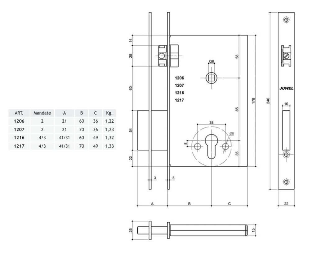 JUWEL 1216 SERRATURA A CILINDRO INFILATA 3 MANDATE E60