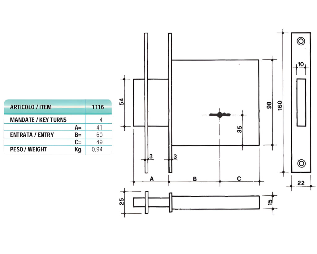 JUWEL 1116 SERRATURA DOPPIAMAPPA DA INFILARE 4 MANDATE E60
