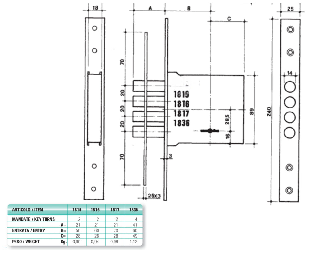 JUWEL 1836 SERRATURA DOPPIA MAPPA DA INFILARE 5 CATENACCI E60