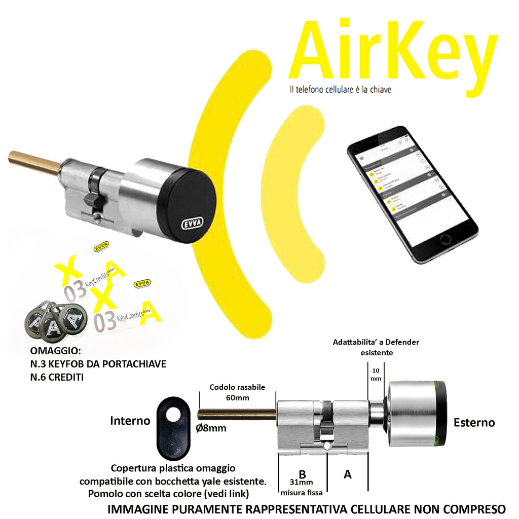 Cilindro Evva Airkey elettronico Bluetooth con codolo